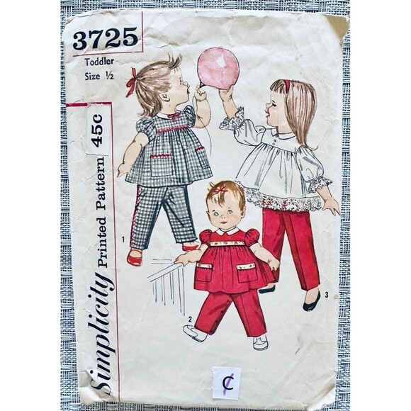 Vtg Simplicity 3725 Toddler Sewing Pattern Pant Top Pajamas Puff Sleeves Sz 1/2 - Picture 1 of 4